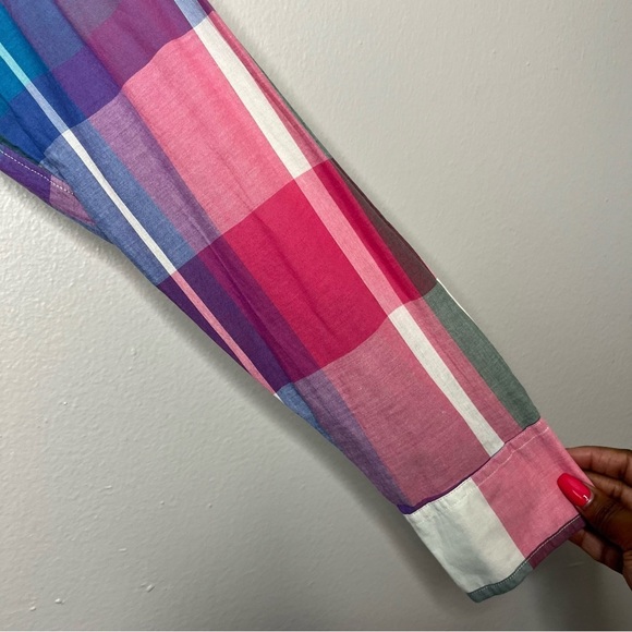 J. Crew Men Shirt Medium Madras Plaid Pocket Holiday Button Down Pink Cream Blue - Picture 5 of 8